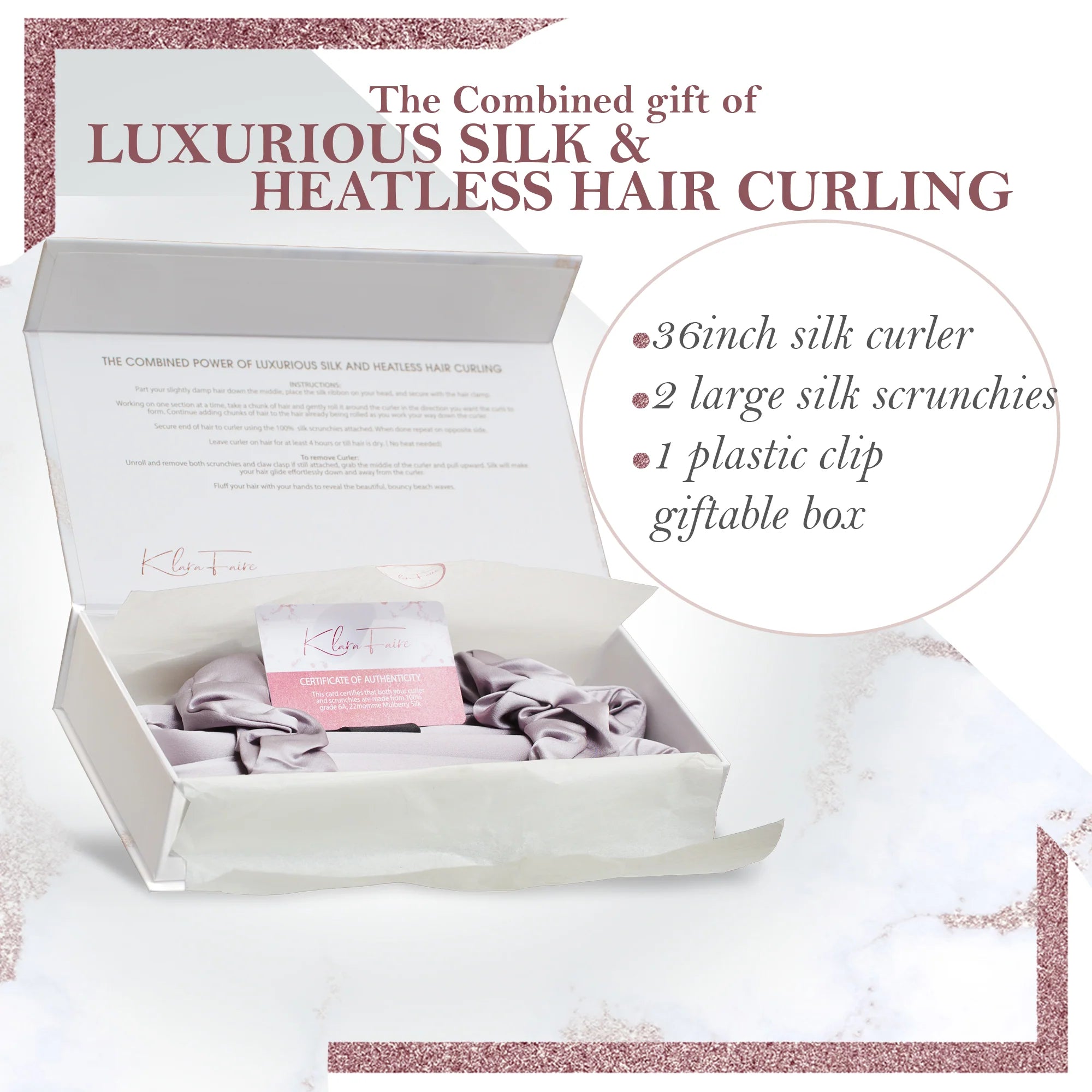 Klara Faire™- 100% Silk Ribbon Curler and Scrunchies Set - Black Silver