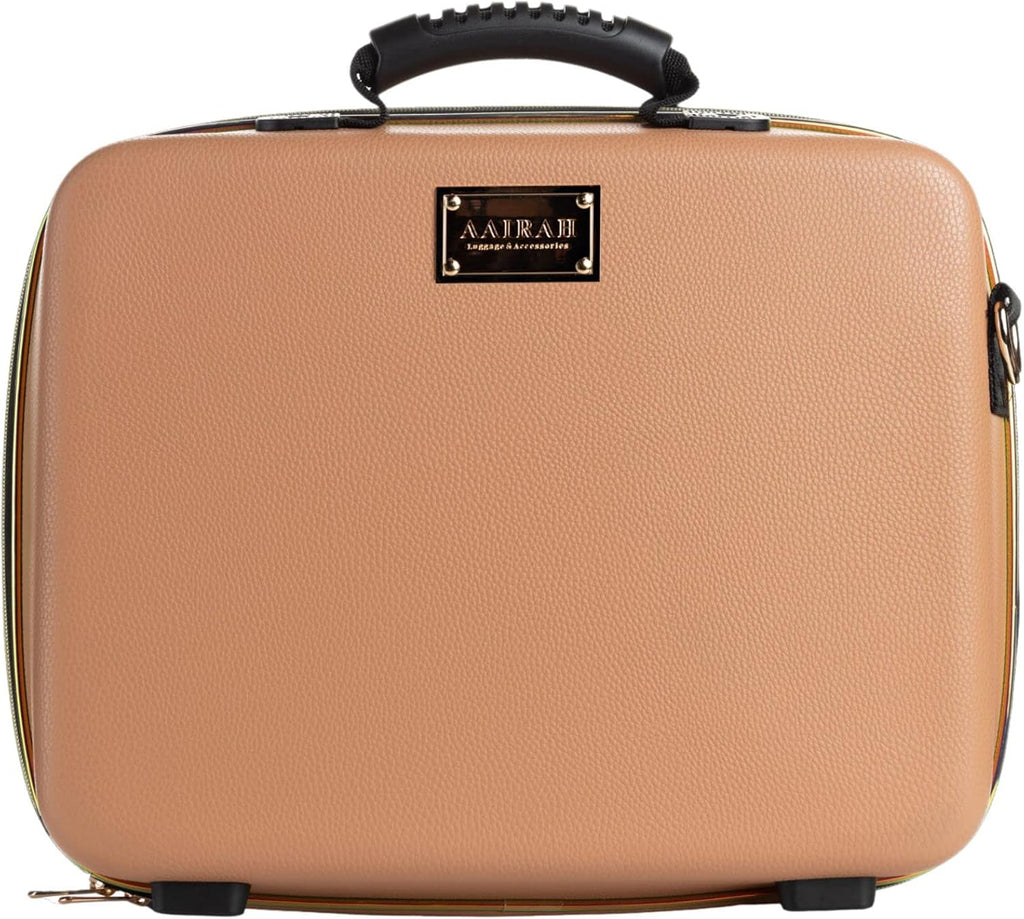Makeup Organizer – Premium 8-Layer Makeup Bag for Lipsticks, Foundation, Brushes, Powder – Luxurious Travel Makeup Bag – Makeup Case – Water-Resistant Hard Shell (Nude, 15-Inch)
