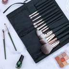 14PCS Green Professional Dense Makeup Brushes Tool Kit Air Brush Blending Powder Blush Concealer Eye Make up Brush Angled Stippling Liquid Highlighter Thin Brush with Travel Bag