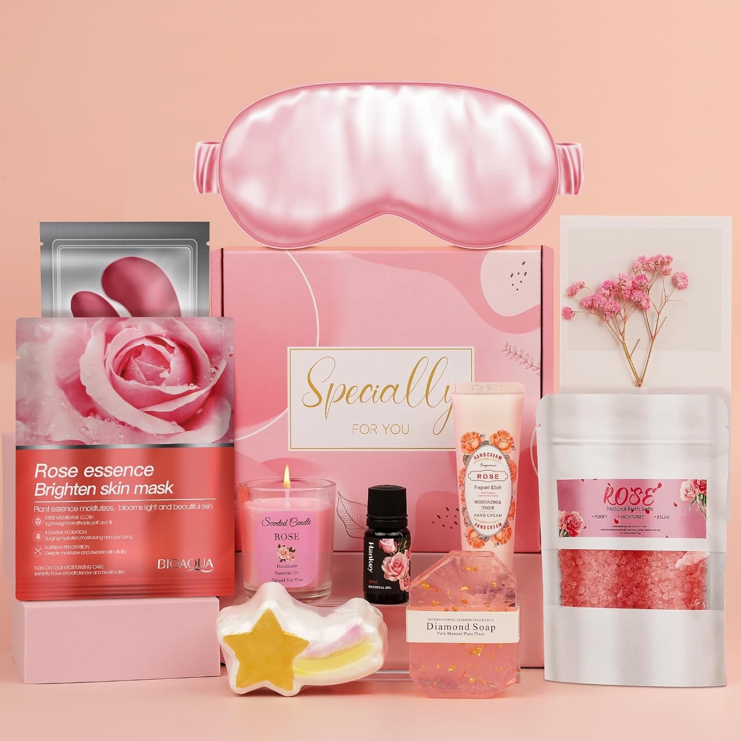 Birthday Gifts Basket for Women, Relaxtion Spa Set, Self Care Boxes for Her, Mother, Friend, Sister, Ideal Gifts for Valentine'S and Mother'S Day (Pink)